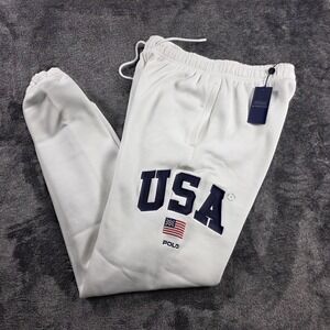 Polo Ralph Lauren USA American Flag Fleece Jogger Sweatpants Mens M White